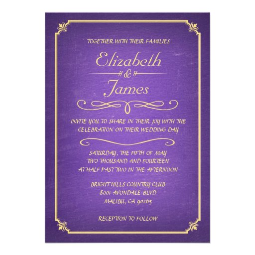 Purple and Gold Chalkboard Wedding Invitations