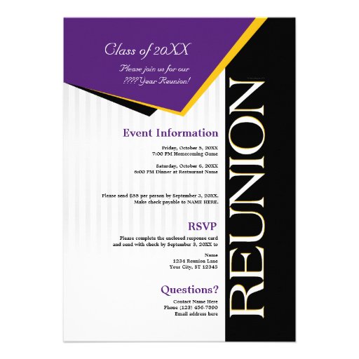 Purple and gold Class Reunion Invitation
