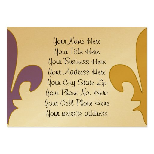 Purple and Gold fleur de lis gifts Business Card Template (front side)