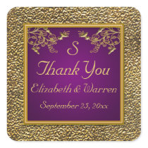 Purple and Gold Floral Monogram Wedding Sticker
