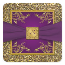 Purple and Gold Floral Monogram Wedding Sticker