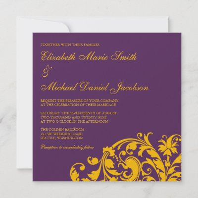 Purple and Gold Flourish Swirl Wedding invitation