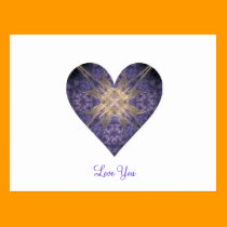 Purple and Gold Fractal Art Heart postcards