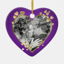 Purple and Gold Hearts Frame Christmas Tree Ornaments