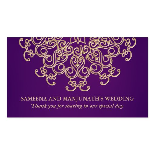 Purple and Gold Indian Inspired Seating Place Card Business Card (back side)