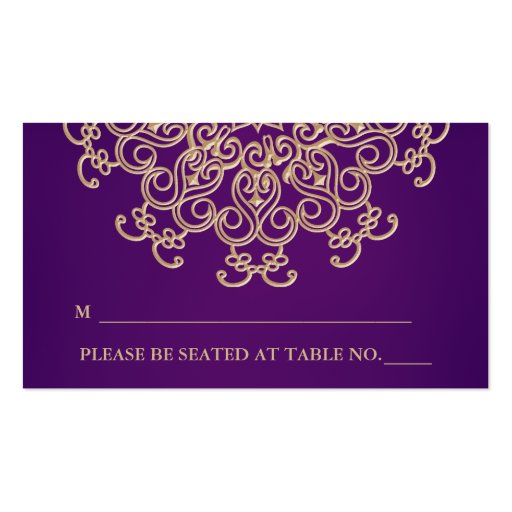 Purple and Gold Indian Inspired Seating Place Card Business Card (front side)
