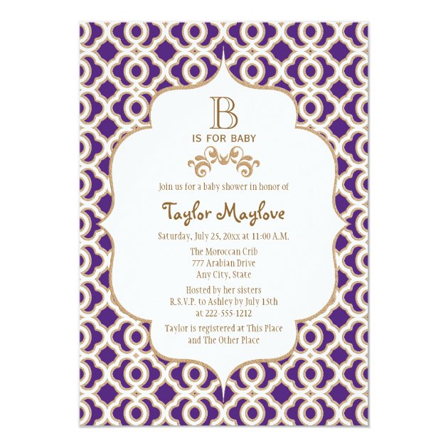 Purple and Gold Moroccan Baby Girl Baby Shower Card
