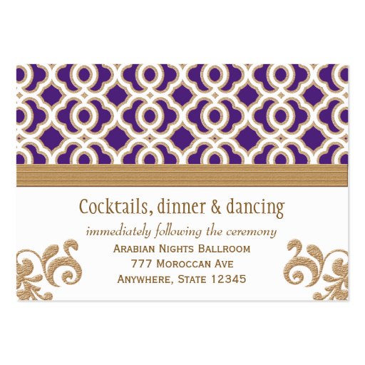Purple and Gold Moroccan Reception Enclosure Card Business Card Templates