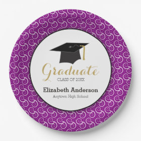Purple and Gold, Personalized Graduation 9 Inch Paper Plate