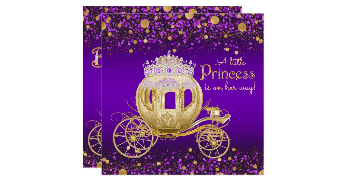 Purple And Gold Princess Carriage Baby Shower Card Zazzle