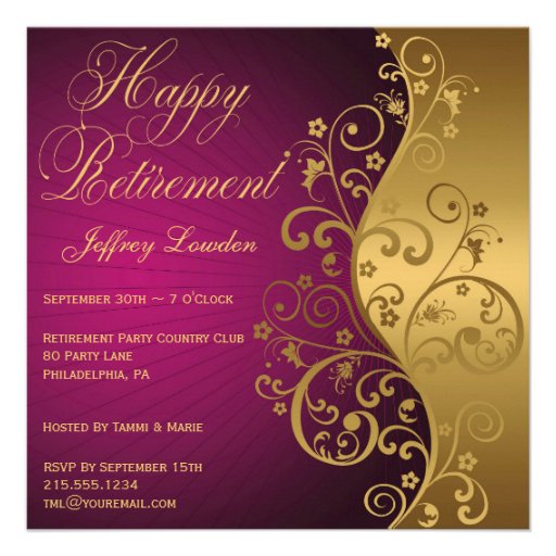 Purple and Gold Retirement Party Invitation
