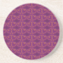 Purple and Gold Valentines Hearts Drink Coaster