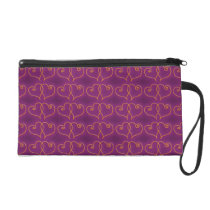 Purple and Gold Valentines Hearts Wristlet Clutch