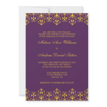 Purple and Gold Vintage Baroque Wedding Invitation