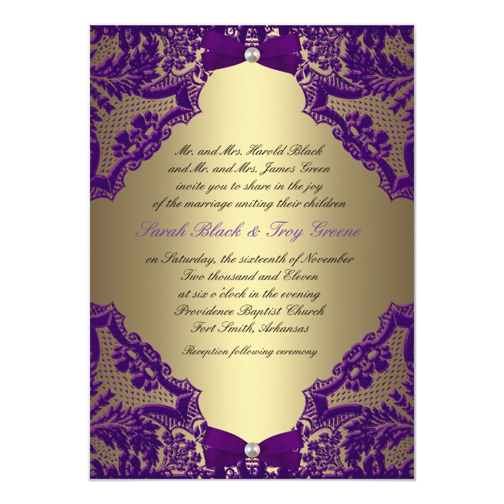 Purple and gold wedding invitation templates