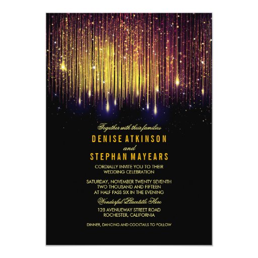 Purple and Gold Wedding String Lights Invite Zazzle