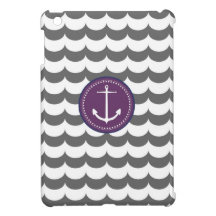 Purple and Gray Anchor with Waves Pattern iPad Mini Cases