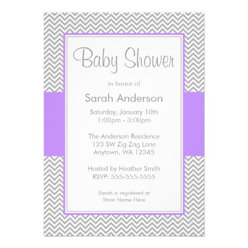 Purple and Gray Chevron Baby Shower Invitations