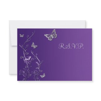 Purple and Gray Floral with Butterflies Reply Card invitation