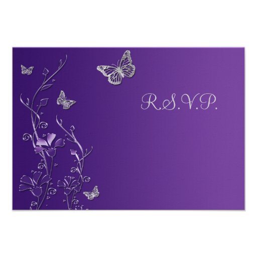 Purple and Gray Floral with Butterflies Reply Card Invitations
