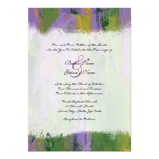Purple and Green Artistic Wedding Invitation