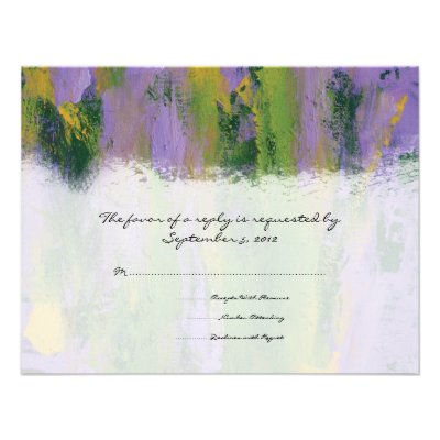 Purple and Green Artistic Wedding RSVP Custom Announcements