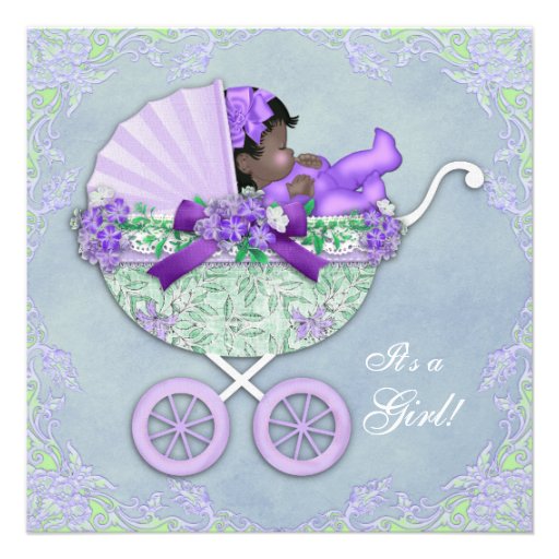 Purple and Green African American Baby Girl Shower 5.25" Square