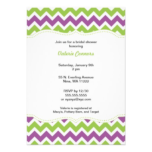 Purple and Green Chevron Bridal Shower or Birthday Custom Invites