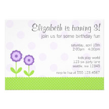 Purple and Green Daisy Polka Dots Birthday Party Custom Invites