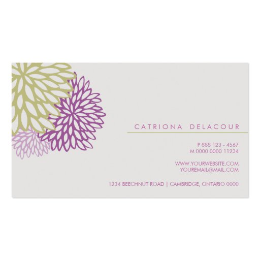 Purple and Green Flowers Stylish Business Card (back side)