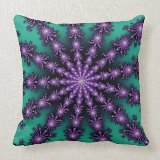 Purple and Green Fractal Star Throw Pillow