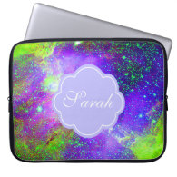 purple and green Galaxy Nebula monogram Laptop Sleeve