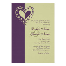 Purple and Green Heart Wedding Invitation