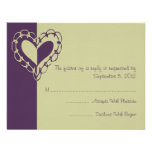 Purple and Green Heart Wedding RSVP Invitations