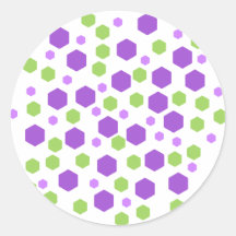 Purple and Green Hexagon Spots. Round Stickers