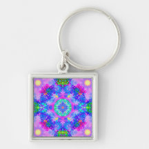 Purple and Green Kaleidoscope Fractal Keychains