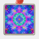Purple and Green Kaleidoscope Fractal Christmas Ornaments