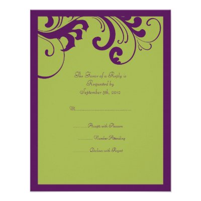 Purple and Green Swirls Frame Wedding RSVP Announcements
