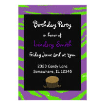 Purple and Green Tiger Stripes Birthday Invitation