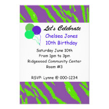 Purple and Green Tiger Stripes Birthday Invitation