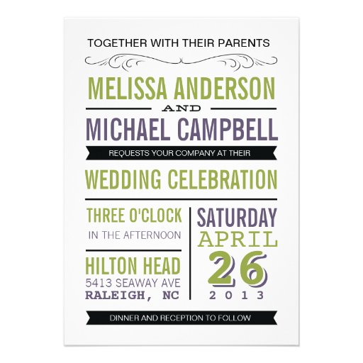 Purple and Green Typography Wedding Invitation