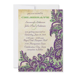 Purple and Green Vintage Peacock Paisley Wedding