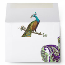 Purple and Green Vintage Peacock Wedding Envelopes