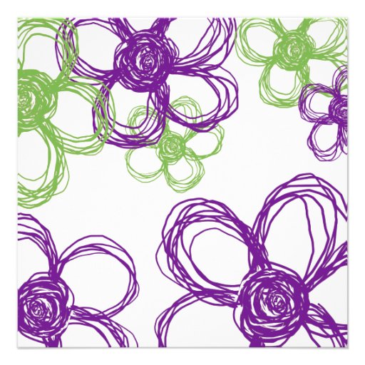 Purple and Green Wild Flowers Wedding Invitation