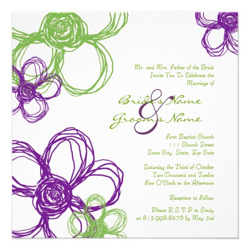 Purple and Green Wild Flowers Wedding Invitation