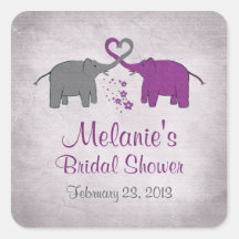 Purple and Grey Elephant Bridal Shower Sticker