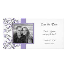 Purple and Grey Floral Save the Date Photo Cards