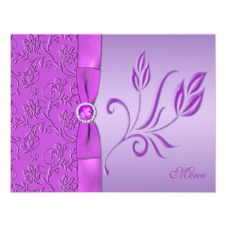 Purple and Lavender Jewelled Menu Card Invitation