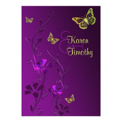 Purple and Lime Floral with Butterflies Personalized Announcement