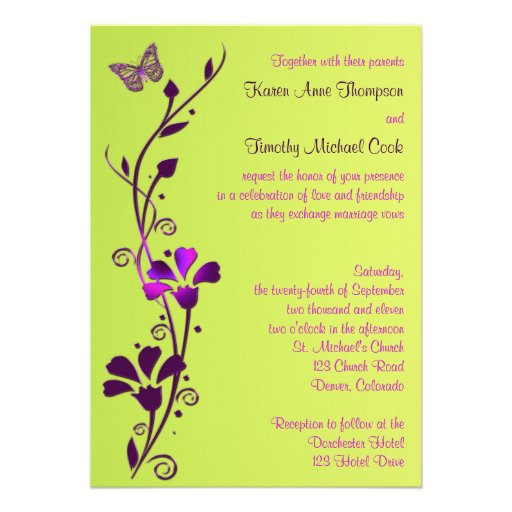 Purple and Lime Floral with Butterflies Personalized Announcement